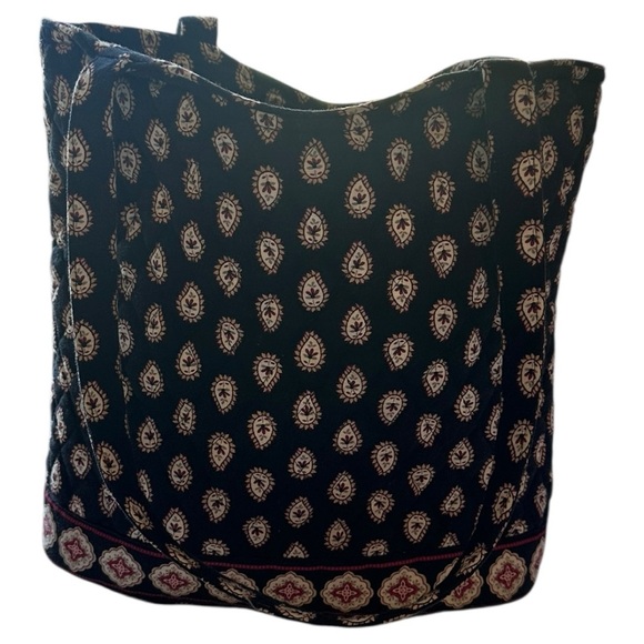 Vera Bradley black & white paisley/medallion shoulder tote bag with long straps - Picture 4 of 8